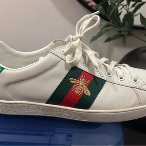 White Sneakers with Red and Green Stripe